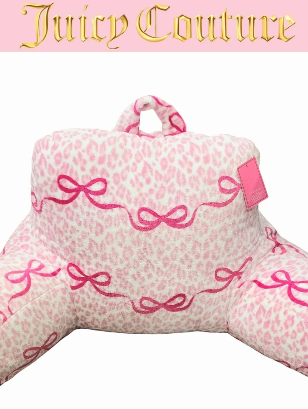 Juicy Couture Home Leopord Print & Bows Plush Bed Rest Pillow w/Cell Holder
